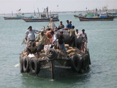Water Tanks coming on to the island by boat